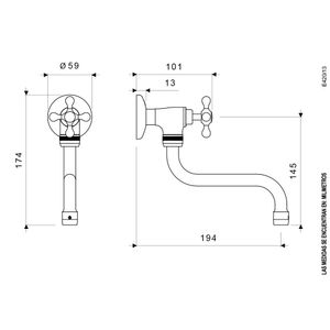 Llave de Pared con Pico Bajo para Cocina Línea Cruz Fija - FV