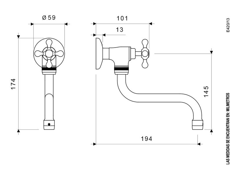 Llave-de-Pared-con-Pico-Bajo-para-Cocina-Linea-Cruz-Fija