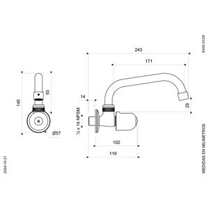 Llave de Pared con Pico Alto para Cocina Línea Lúmina - FV