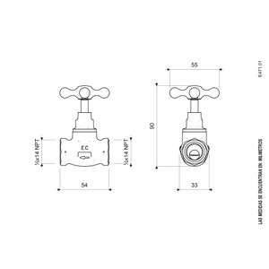Llave de Paso - Manija Cruz - Medida 1/2" - FV