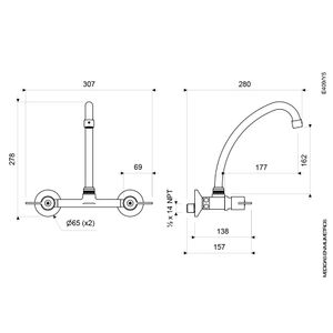 Juego con Mezcladora Externa de Pared para Cocina Línea Treviso - FV