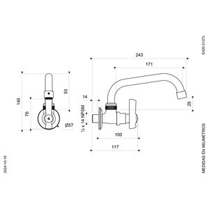 Llave de Pared con Pico Alto para Cocina Línea Fiori Lever - FV