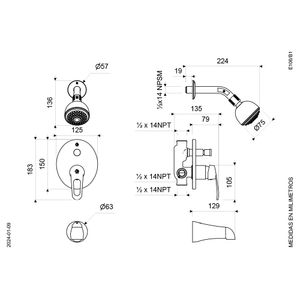 Juego Monocomando para Ducha y Tina Línea Arizona - FV