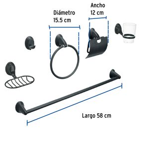 Juego de accesorios de baño, 6 piezas, acabado mate - FOSET