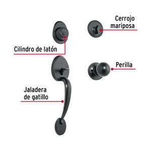 Juego de entrada negro mate de llave-llave mariposa - HERMEX
