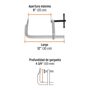 Prensa en "F" de 8" con 610kg de presión - TRUPER