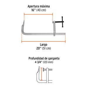 Prensa en "F" de 16" con 610kg de presión - TRUPER