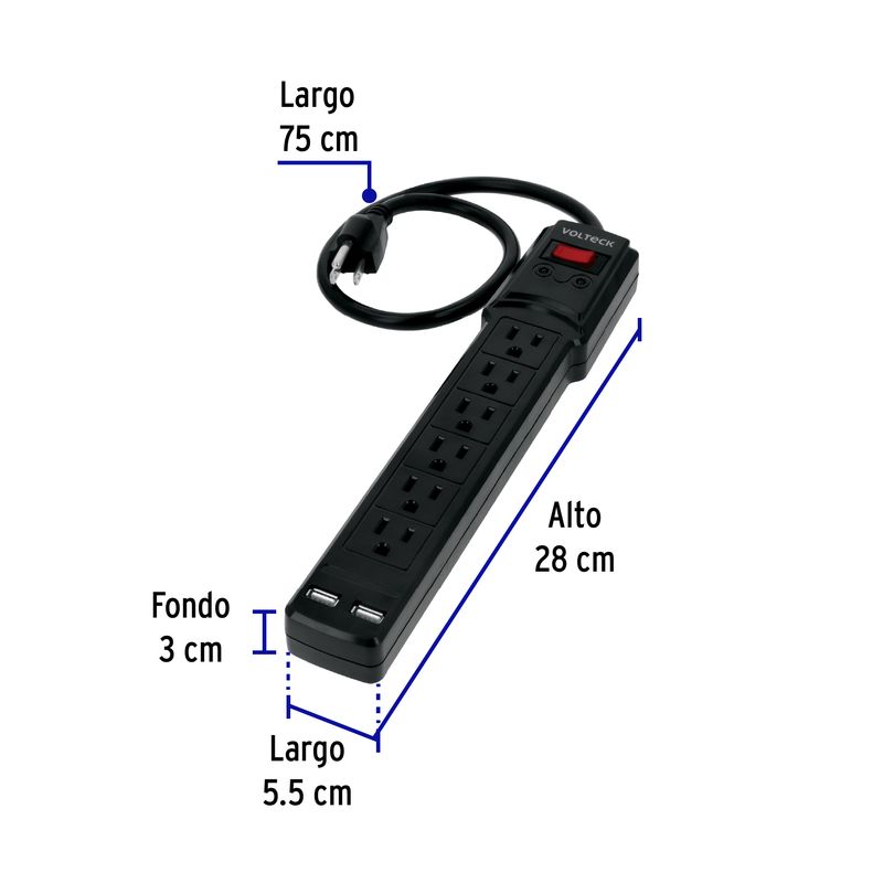 Cortapico-lineal-de-6-tomas-75cm-negro