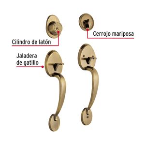 Juego de entrada latón antiguo de doble jaladera - HERMEX