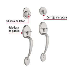 Juego de entrada cromo mate de doble jaladera - HERMEX