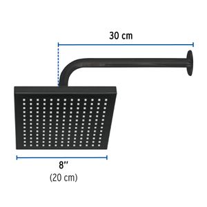 Cabeza de ducha cuadrada de 8" con brazo, negro mate - FOSET