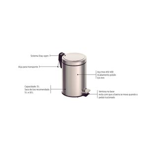 Basurero de acero inoxidable de 3 lt con pedal. - TRAMONTINA