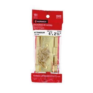 Bolsa con dos bisagras rectangulares de 4" x 2 3/4", de acero latonado - HERMEX