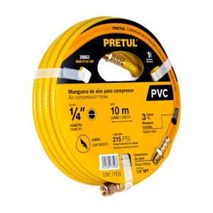 Manguera para compresor hecha de PVC, de 1/4" x 10m - PRETUL