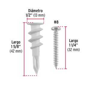 Juego de tacos y tornillos de 1/2" para yeso - FIERO