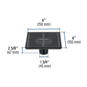 Rejilla cuadrada de 6" x 6", negra de acero inoxidable - FOSET