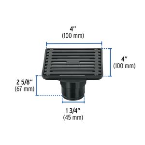 Rejilla cuadrada de 4" x 4", negra de acero inoxidable - FOSET