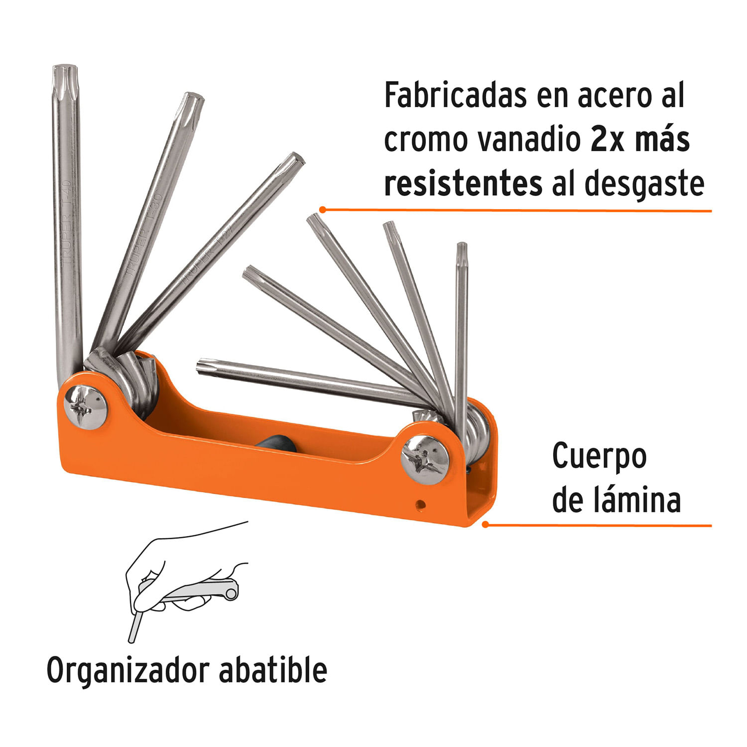 Juego de llaves torx de 8 piezas, tipo navaja - TRUPER - Kywi