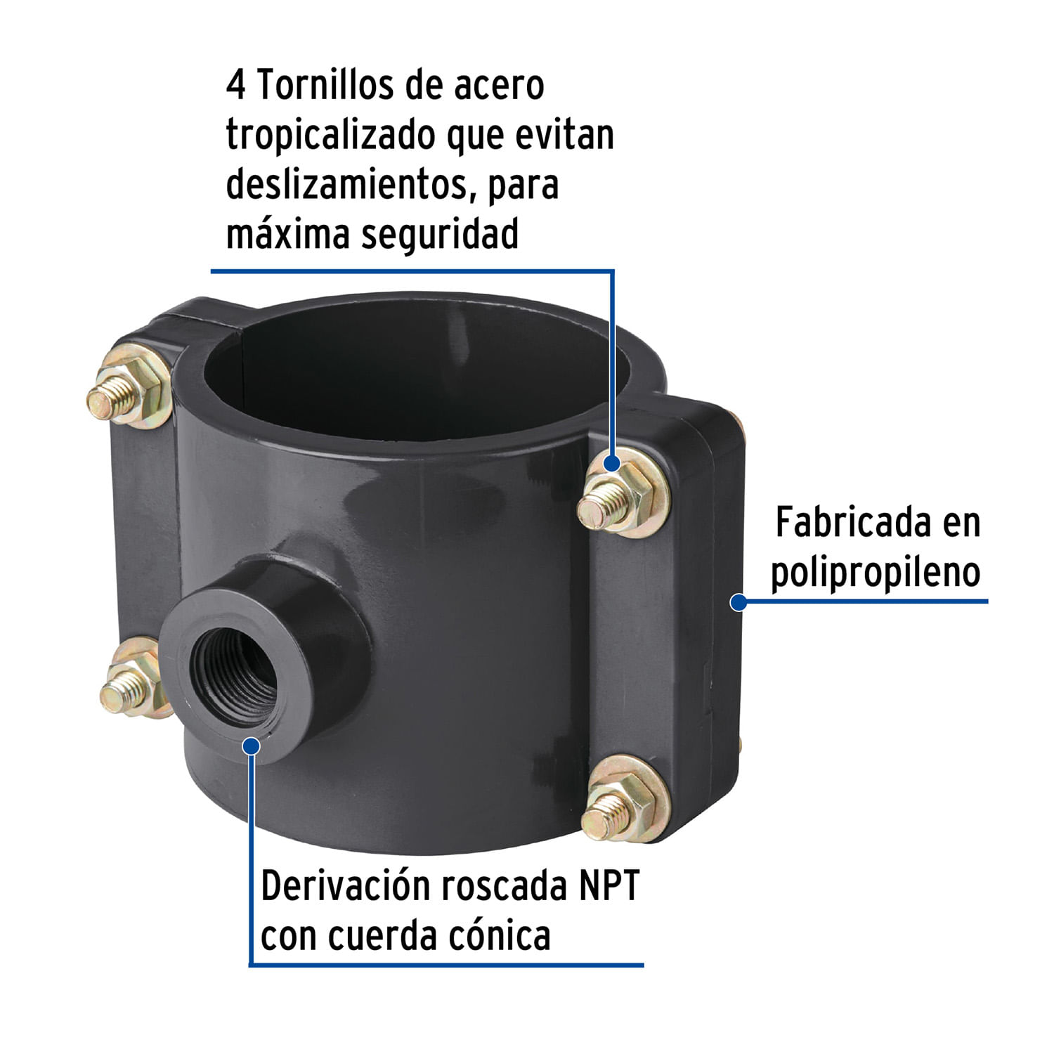 Abrazadera de 3" para toma domiciliaria y salida roscada de 1/2 ...
