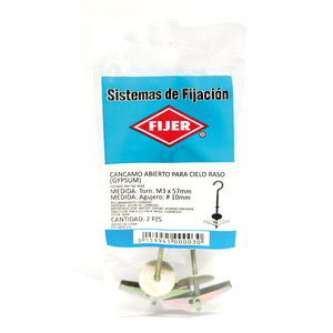 Cáncamo abierto M3 10 x 57 mm para Gypsum y Drywall. - FIJER