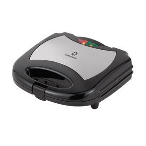 Sanduchera de 800W de acero inoxidable con base antiadherente y marcas de Grill. - INDURAMA