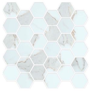 Mosaico Hexagono Carrara de porcelanato brillante 27x27 para pisos y paredes C/U. - GRAIMAN