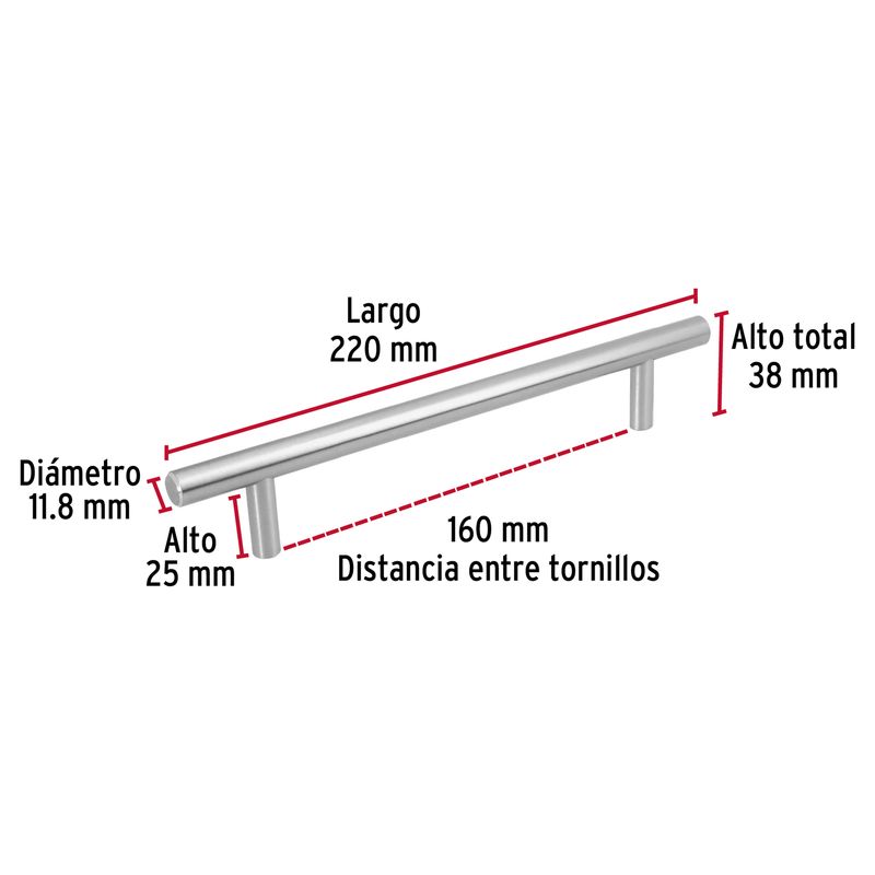Jaladera-de-acero-160-mm-estilo--Cilindro--niquel-satinado