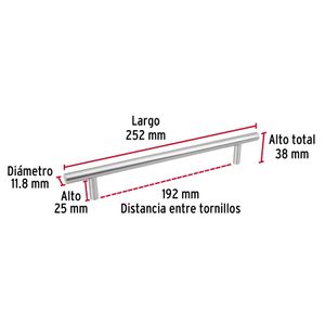 Tiradera cilíndrica de 192mm en níquel satinado - HERMEX