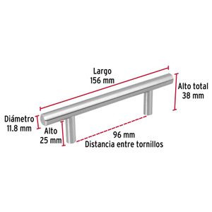 Tiradera cilíndrica de 96mm en níquel satinado - HERMEX