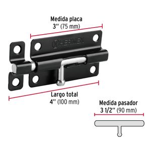 Picaporte negro de 4" - HERMEX