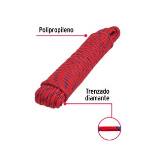 Cuerda roja de polipropileno de alta resistencia de 1/4" x 15 m. - FIERO