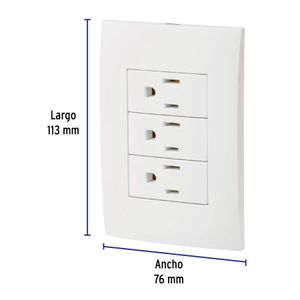 Placa armada 3 contactos aterrizados, línea Oslo, blanco - VOLTECK