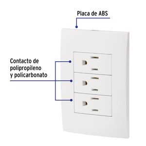 Placa armada 3 contactos aterrizados, línea Oslo, blanco - VOLTECK