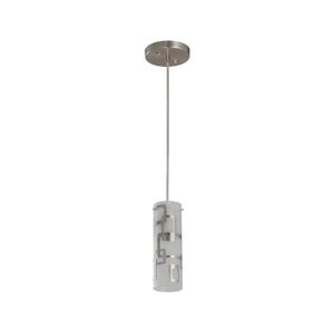 Lámpara colgante con base redonda satinada, vidrio tubular estampado. 1 luz, boquilla E27 - LUMICENTRO