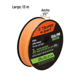 Cinta sella roscas 1/2" X 13 m de largo, industrial - TRUPER