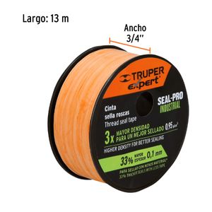 Cinta sella roscas 3/4" X 13 m de largo, industrial - TRUPER