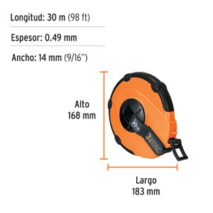 Cinta métrica de 30m con carcasa plástica naranja - TRUPER
