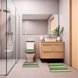 Juego de alfombrillas para baño de 4 piezas Presentación: Tonos verdes. - DECORBAÑO