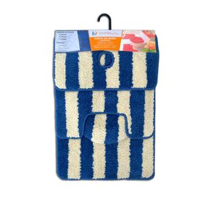 Juego de alfombrillas para baño de 4 piezas con abertura central para pulsador de doble descarga. - DECORBAÑO