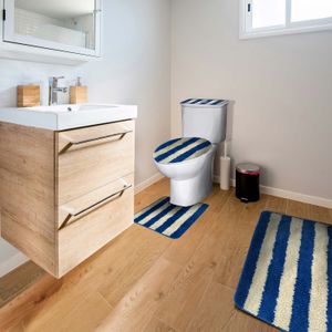 Juego de alfombrillas para baño de 4 piezas con abertura central para pulsador de doble descarga. - DECORBAÑO