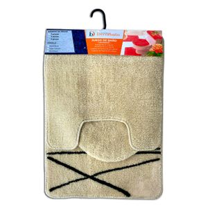 Juego de alfombrillas para baño de 3 piezas Presentación: Beige con líneas curvas. - DECORBAÑO