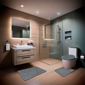 Juego de alfombrillas para baño de 4 piezas Presentación: Tejido bucle gris. - DECORBAÑO