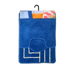 Juego de alfombrillas para baño de 3 piezas Presentación: Azul diseño mosaico. - DECORBAÑO