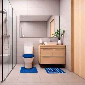 Juego de alfombrillas para baño de 3 piezas Presentación: Azul diseño mosaico. - DECORBAÑO