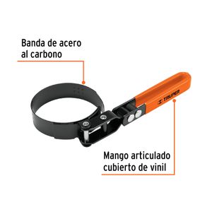 Llave para filtro de aceite tipo banda para medidas de 2 1/2" a 3 1/4". - TRUPER