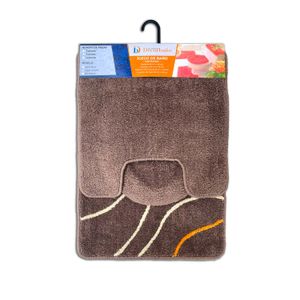 Juego de alfombrillas para baño de 3 piezas Presentación: Café con líneas curvas. - DECORBAÑO