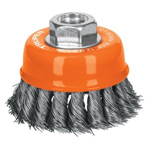 Carda copa 3" alambre trenzado fino, eje M14 - TRUPER