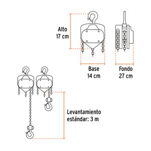 Tecle de cadena con 3m de levantamiento y 1t de capacidad - TRUPER