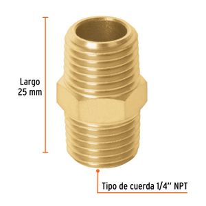 Niple macho-macho de latón, cuerda 1/4" NPT - TRUPER