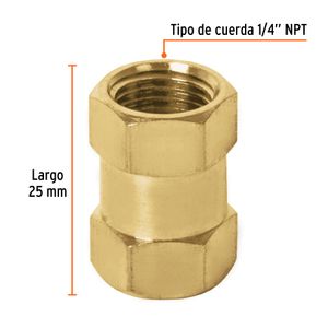 Cople de latón, tipo FF, cuerda 1/4 NPT - TRUPER